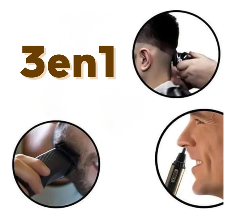 MAQUINA AFEITAR HOMBRE 3EN1 CORTAPELO BARBA NARIZ RECARGABLE - 3