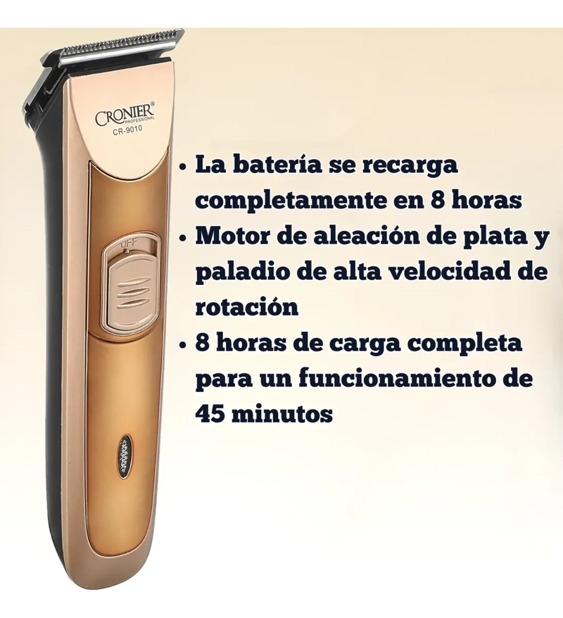 CORTADORA PELO CRONIER PROFESIONAL CR-9010 INALAMBRICA GOLD - 3