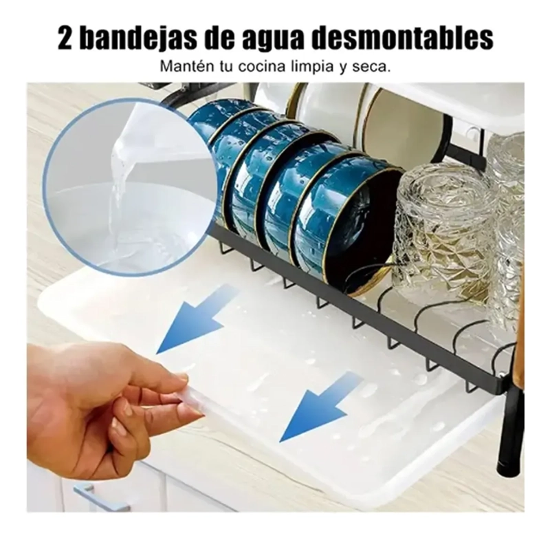 SECAPLATOS COCINA ESCURRIDOR PLATOS CUBIERTOS 2 NIVELES - 3