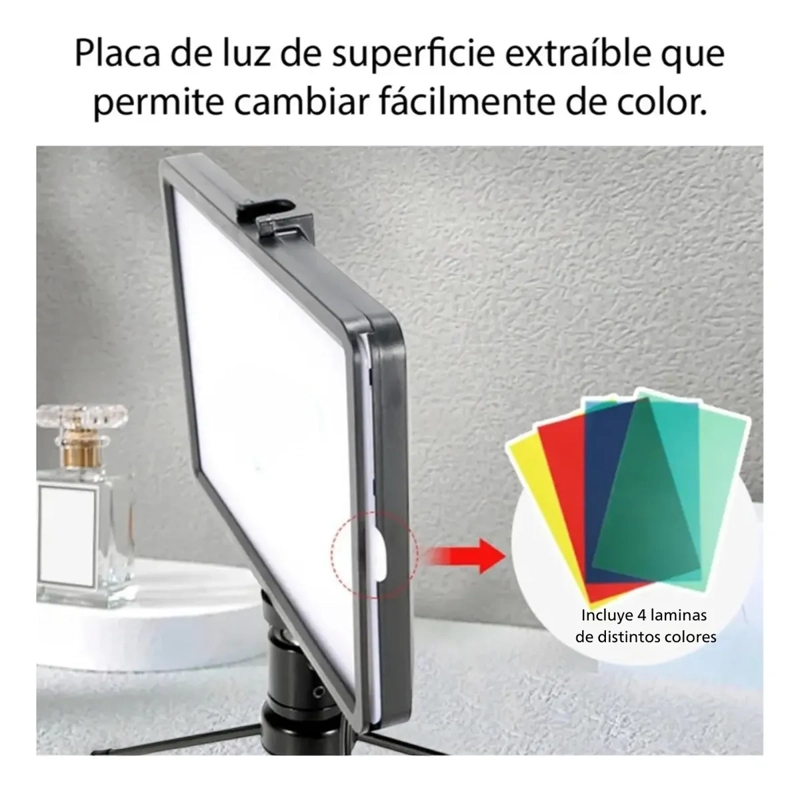 PANEL LUZ LED FOTOGRAFIA VIDEO RECARGABLE + FILTROS COLORES - 2
