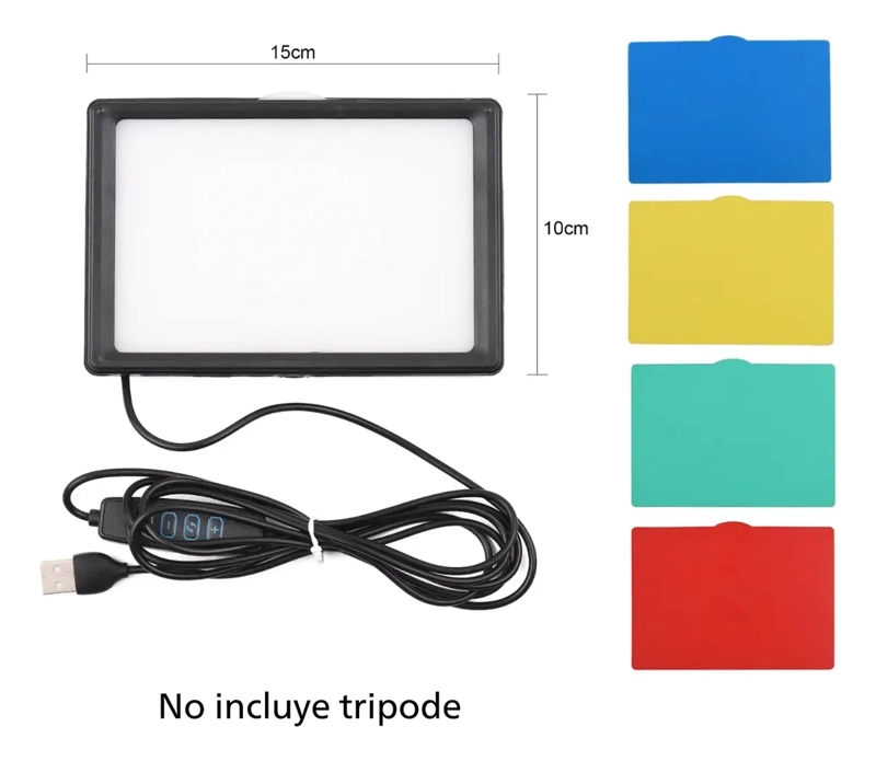 PANEL LUZ LED FOTOGRAFIA VIDEO RECARGABLE + FILTROS COLORES - 5