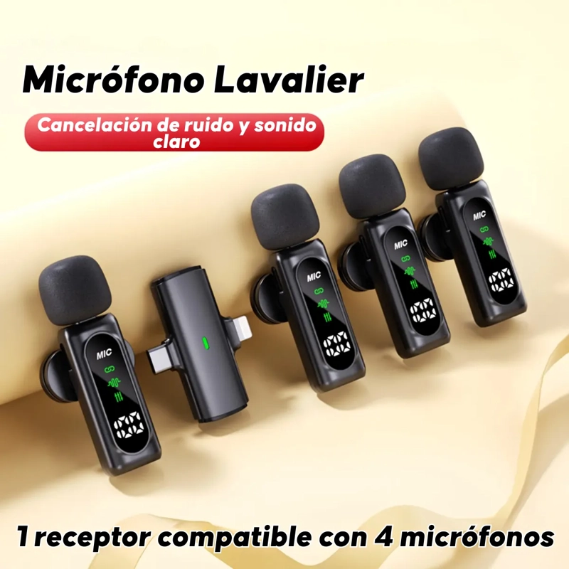 PACK 4 MICROFONOS LAVALLIER INALAMBRICO T90 VLOGS USBC - 2