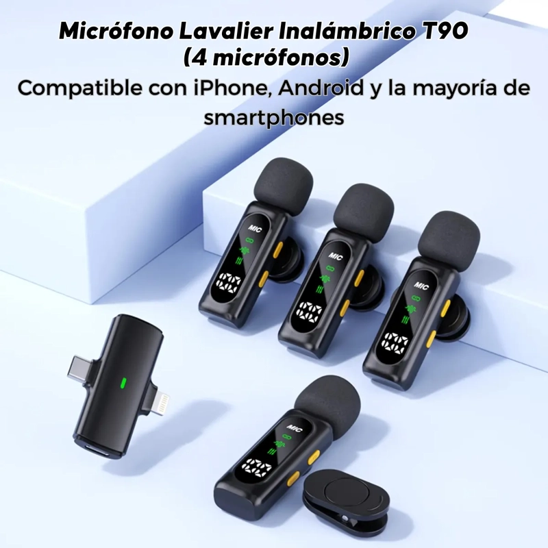 PACK 4 MICROFONOS LAVALLIER INALAMBRICO T90 VLOGS USBC - 3