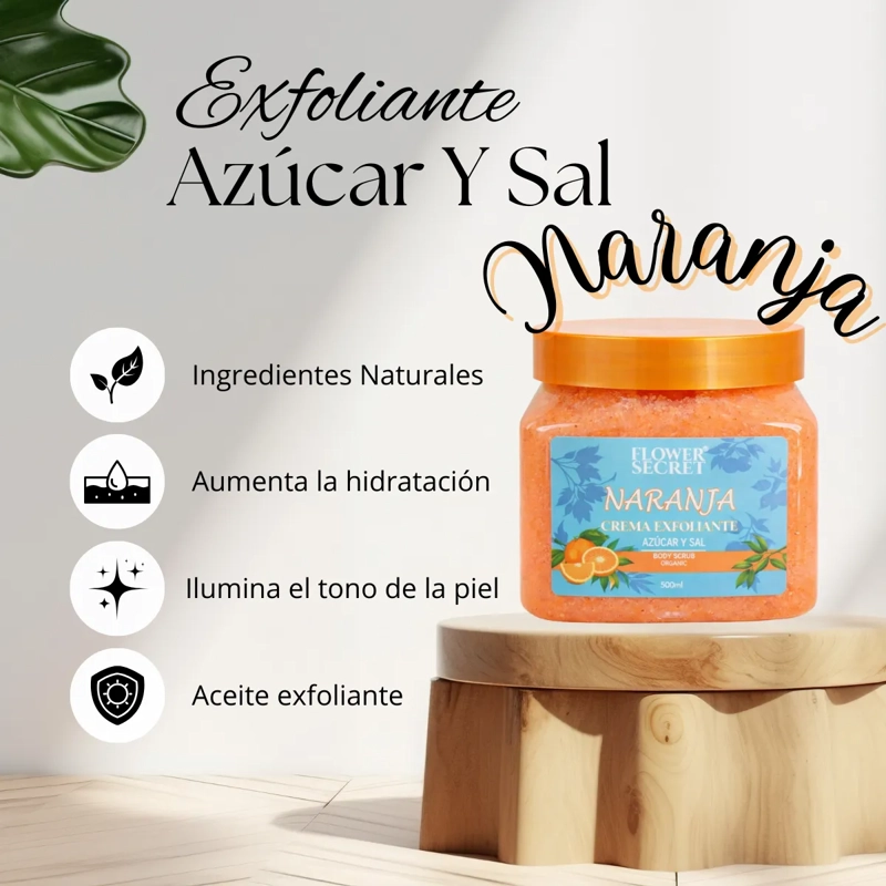 EXFOLIANTE AZUCAR Y SAL ORGANICO NARANJA 500ML FLOWER SECRET - 3