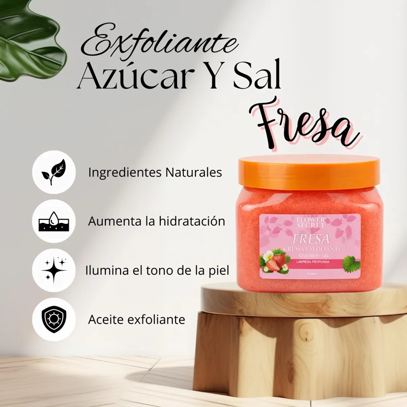 EXFOLIANTE AZUCAR SAL ORGANICO FRUTILLA 500ML FLOWER SECRET - 4