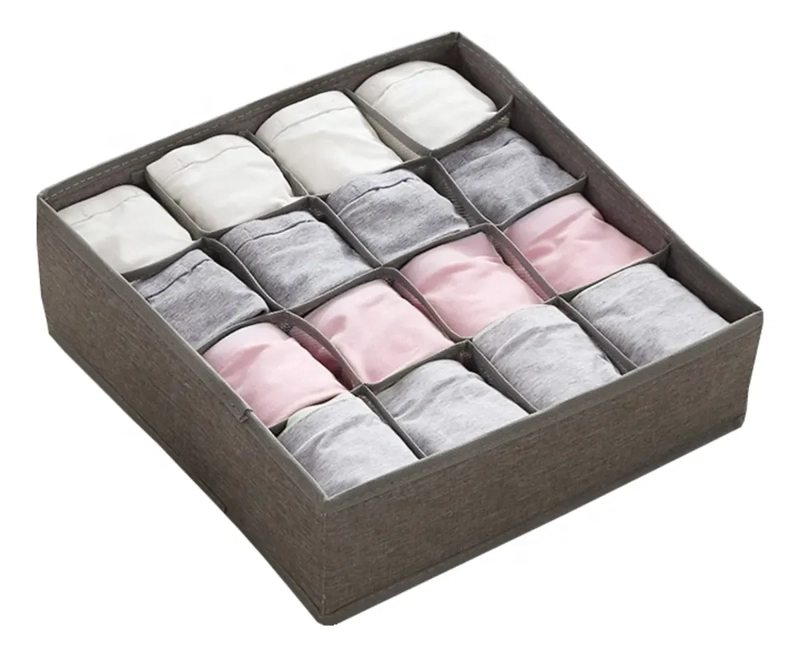 ORGANIZADOR DE CAJONES ROPA INTERIOR GRIS OSCURO 16 BOLSILLOS 32X32X10CM - 1
