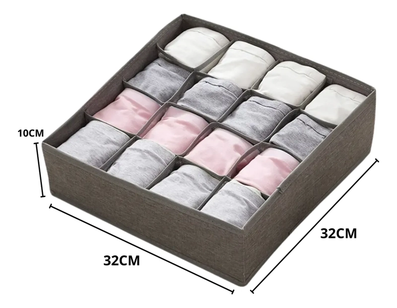 ORGANIZADOR DE CAJONES ROPA INTERIOR GRIS OSCURO 16 BOLSILLOS 32X32X10CM - 2