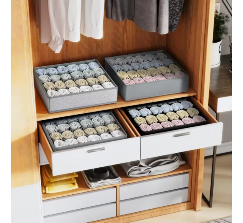 ORGANIZADOR DE CAJONES ROPA INTERIOR GRIS OSCURO 16 BOLSILLOS 32X32X10CM - 6