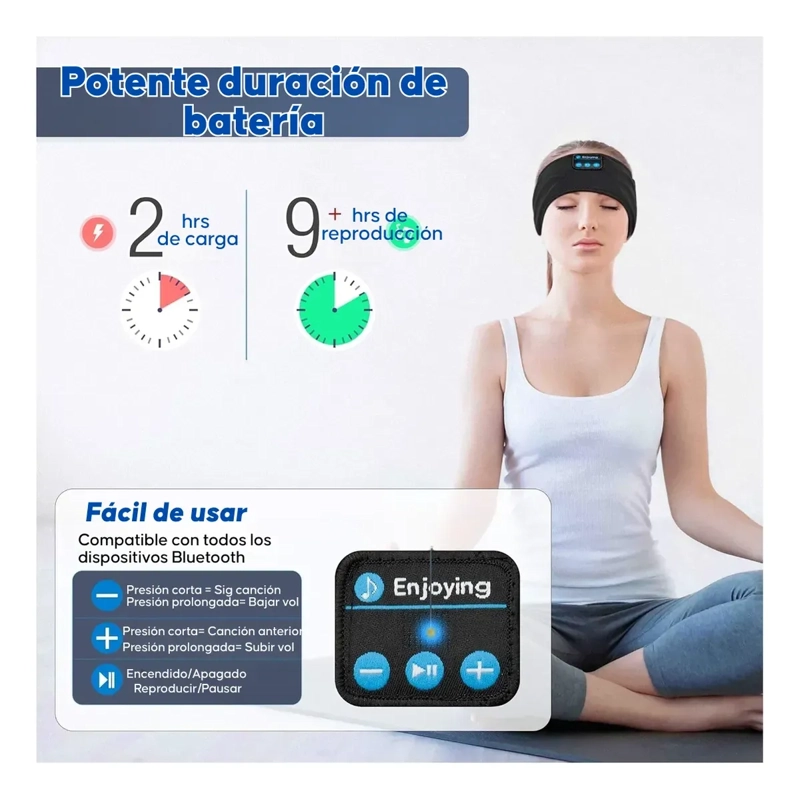 CINTILLO ANTIFAZ BANDA BLUETOOTH AURICULAR DEPORTE MUSICA - 2
