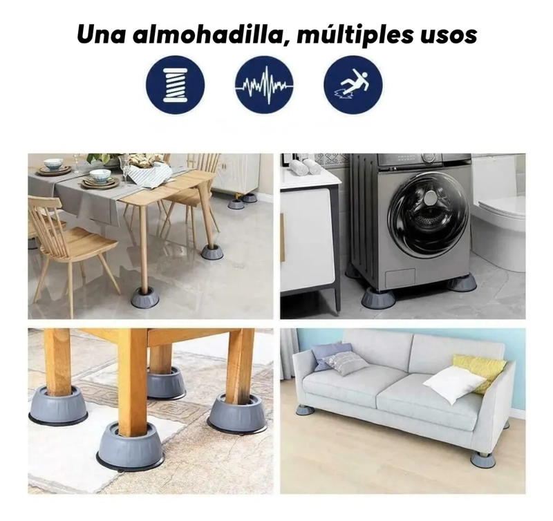PACK 4 SOPORTES ANTIVIBRACION LAVADORA MUEBLES MULTIUSOS - 6