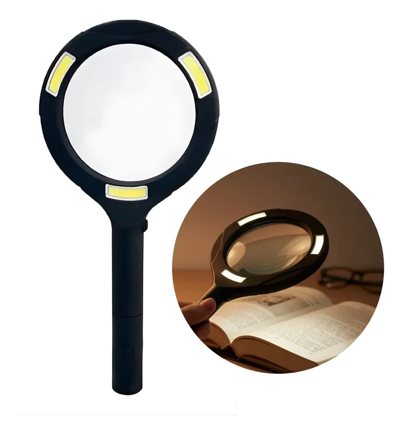 LUPA DE MANO LUZ LED AUMENTO 3X VIDRIO 8.5CM 250 LUMENES - 1