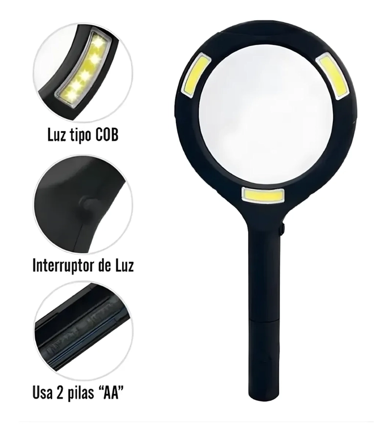 LUPA DE MANO LUZ LED AUMENTO 3X VIDRIO 8.5CM 250 LUMENES - 2