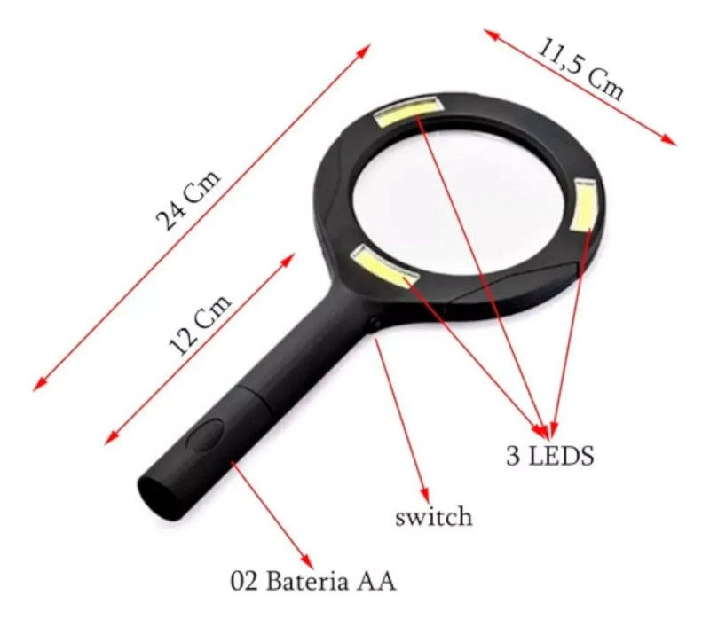 LUPA DE MANO LUZ LED AUMENTO 3X VIDRIO 8.5CM 250 LUMENES - 3