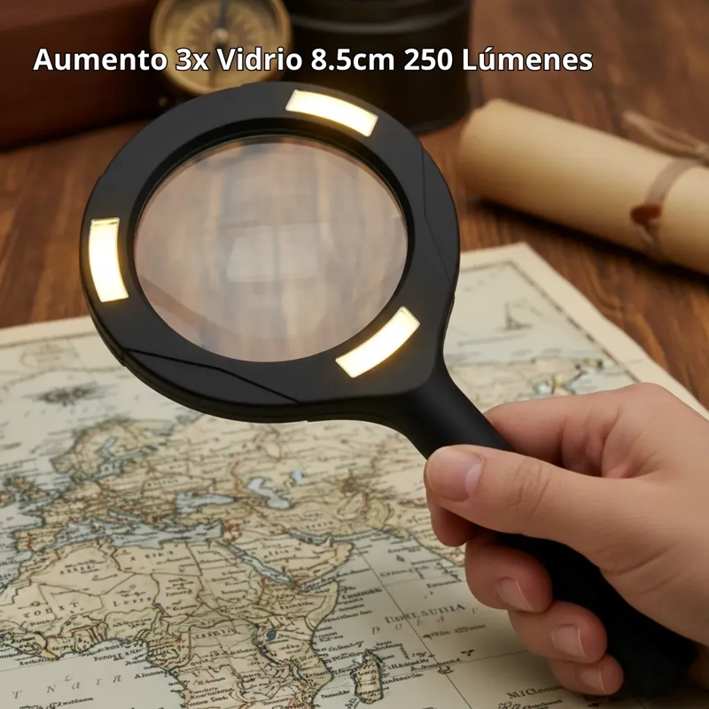 LUPA DE MANO LUZ LED AUMENTO 3X VIDRIO 8.5CM 250 LUMENES - 5