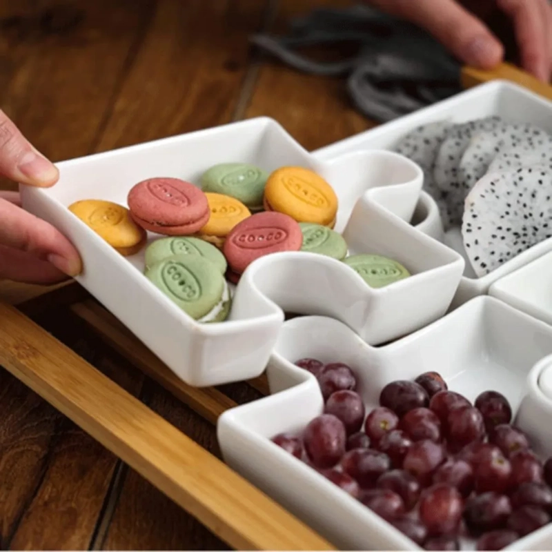 SET PICOTEO 4 PLATOS DE PORCELANA DISEÑO ROMPECABEZAS SNACKS - 5