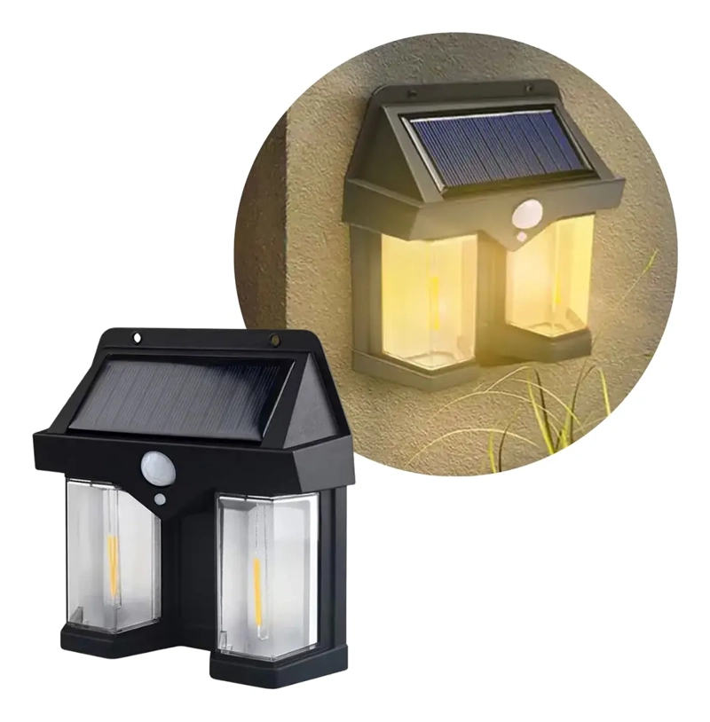 FOCO SOLAR EXTERIOR 2LUCES LED SENSOR MOVIMIENTO IMPERMEABLE - 1