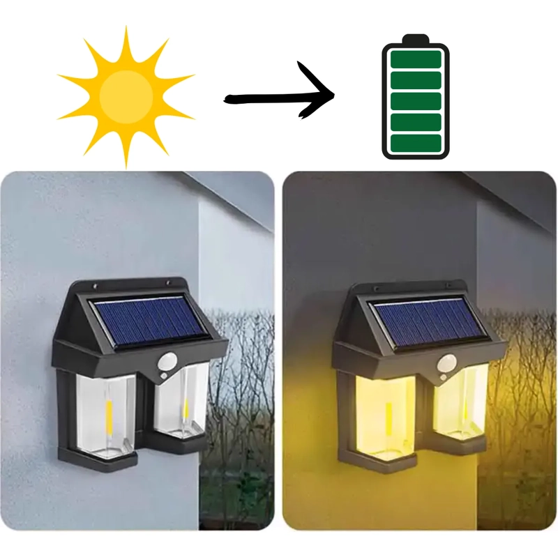 FOCO SOLAR EXTERIOR 2LUCES LED SENSOR MOVIMIENTO IMPERMEABLE - 2