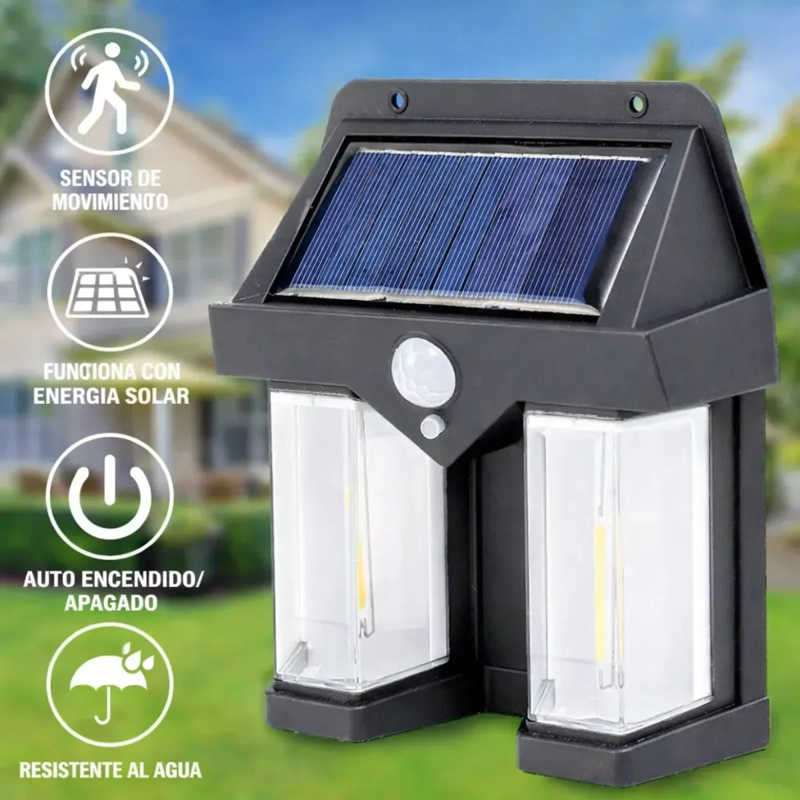 FOCO SOLAR EXTERIOR 2LUCES LED SENSOR MOVIMIENTO IMPERMEABLE - 4