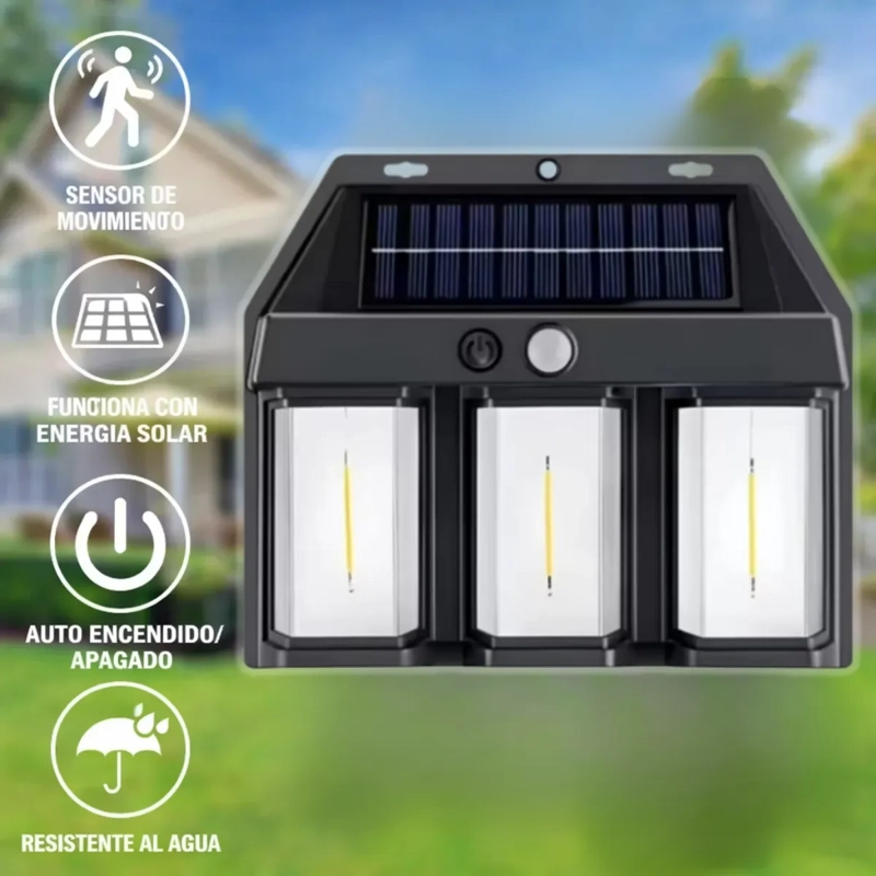 FOCO SOLAR EXTERIOR 3LUCES LED SENSOR MOVIMIENTO IMPERMEABLE - 4