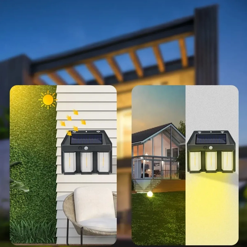 FOCO SOLAR EXTERIOR 3LUCES LED SENSOR MOVIMIENTO IMPERMEABLE - 5