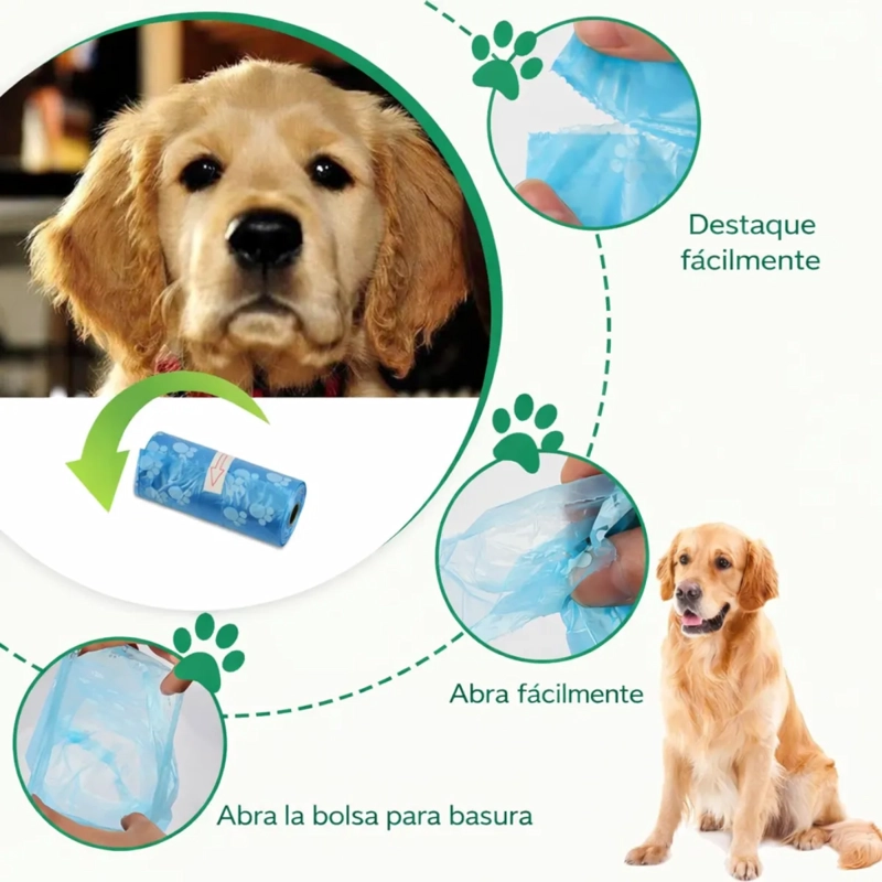 PACK 18 ROLLOS BOLSAS PARA DESECHO MASCOTAS DISEÑO HUELLAS - 3