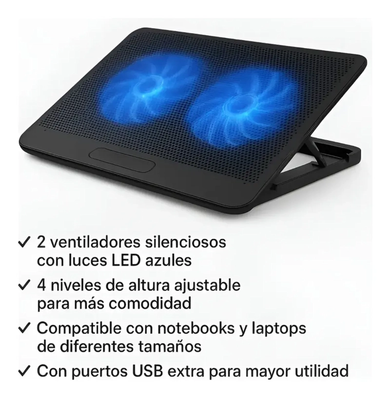 BASE SOPORTE DOBLE VENTILADOR REFRIGERANTE LAPTOP NOTEBOOK - 3