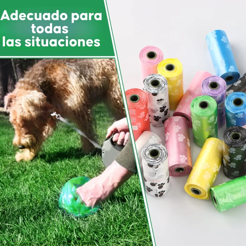 PACK 8 ROLLOS BOLSAS PARA DESECHO MASCOTAS DISEÑO HUELLAS - 4