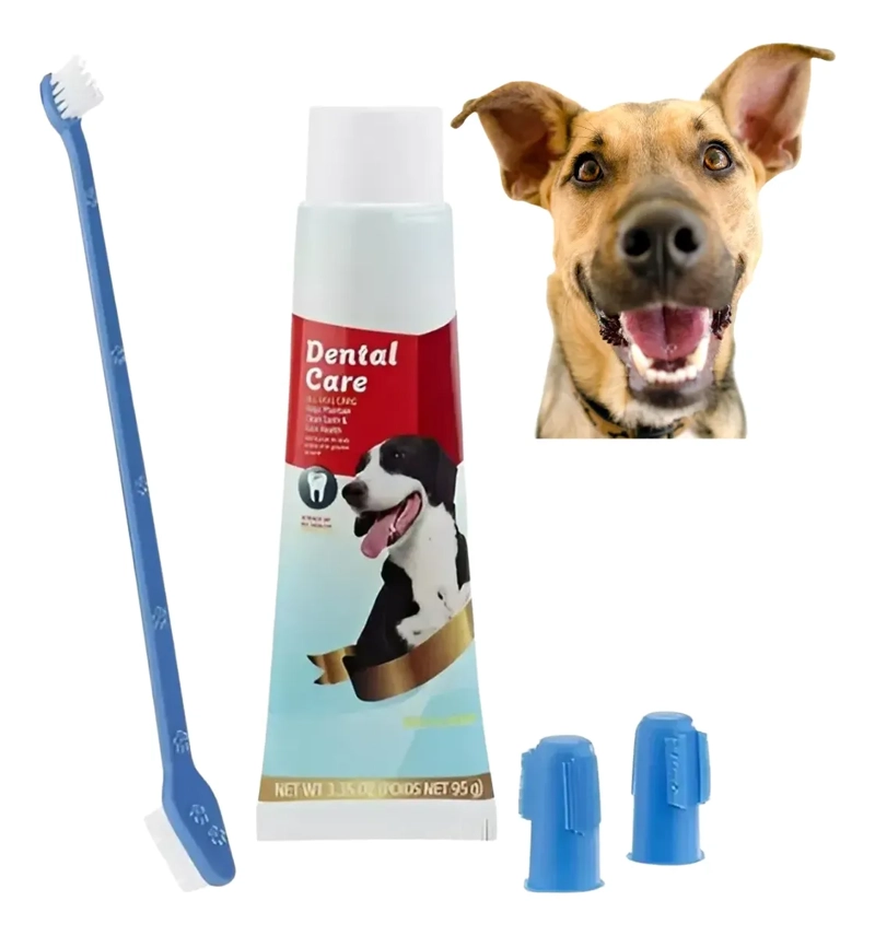 KIT DENTAL PARA MASCOTAS PASTA DE DIENTES Y 3 CEPILLOS - 1