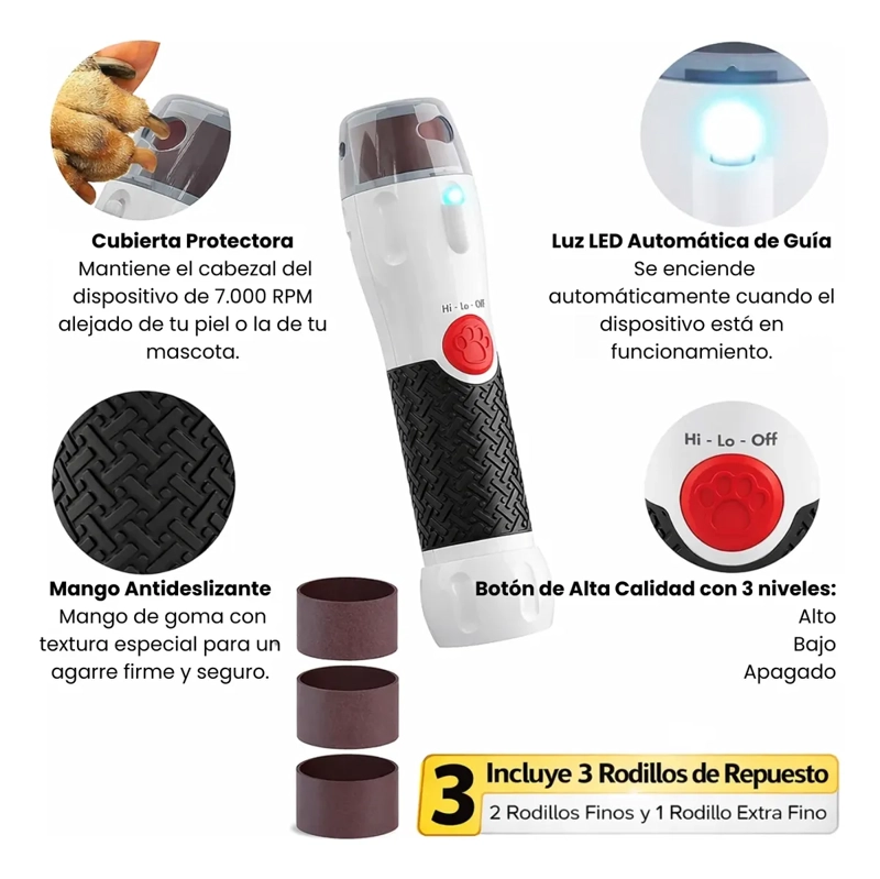 LIMA CORTADOR UÑAS ELE CTRICA PARA MASCOTAS CON LUZ LED - 3