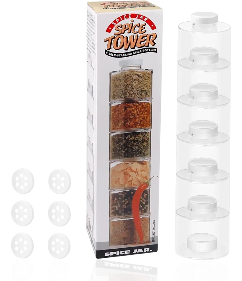 ORGANIZADOR ESPECIERO TORRE APILABLE 6 FRASCOS TRANSPARENTE - 1