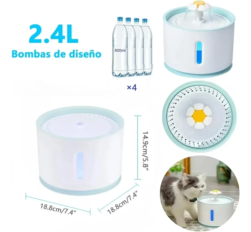 FUENTE DE AGUA PARA GATOS Y PERROS 2 4 LITROS SILENCIOSA - 3