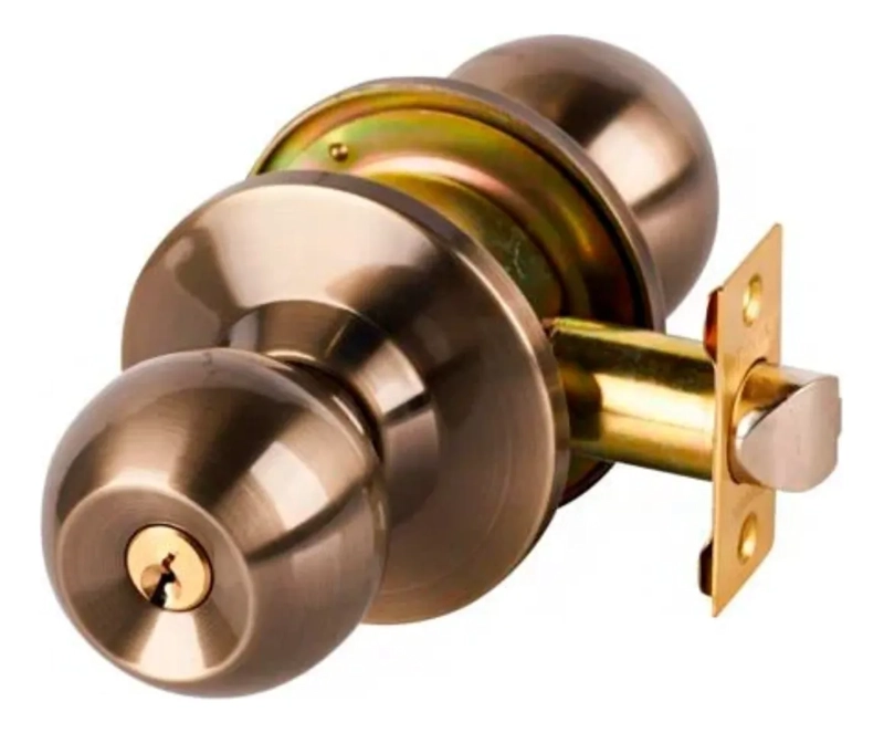 CERRADURA PUERTA PRINCIPAL ACERO INOXIDABLE CIRCULAR BRONCE - 1