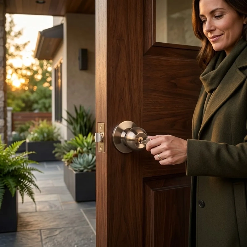CERRADURA PUERTA PRINCIPAL ACERO INOXIDABLE CIRCULAR BRONCE - 5