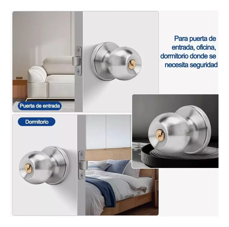 CERRADURA PUERTA PRINCIPAL ACERO INOXIDABLE CIRCULAR PLATA - 2