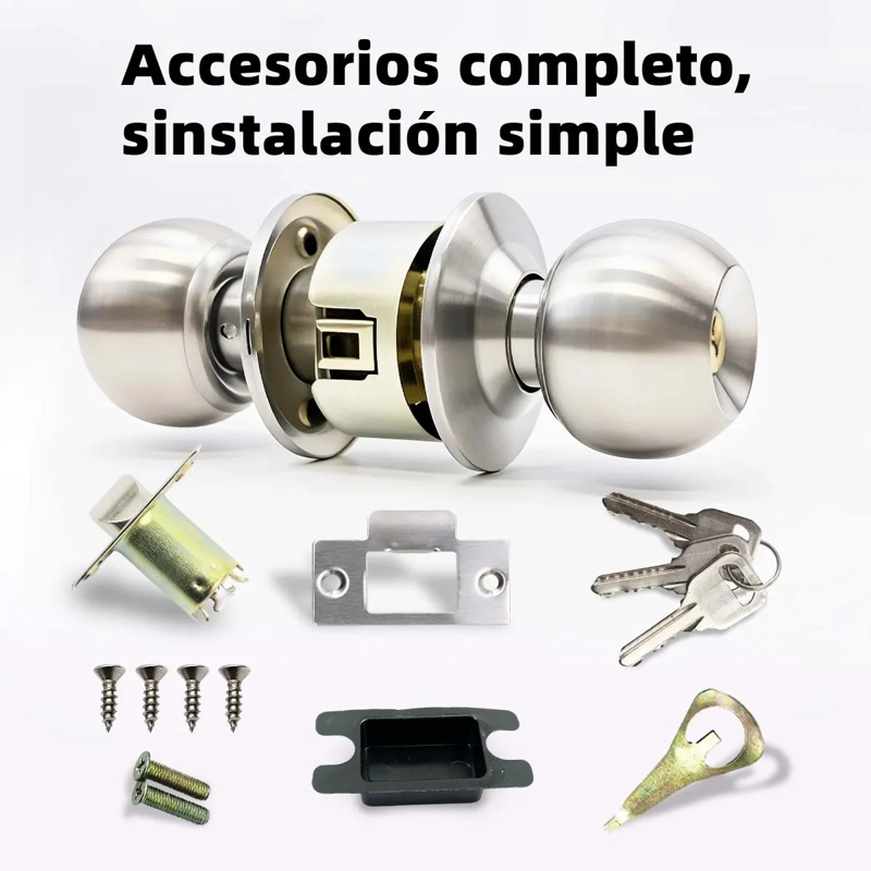 CERRADURA PUERTA PRINCIPAL ACERO INOXIDABLE CIRCULAR PLATA - 3
