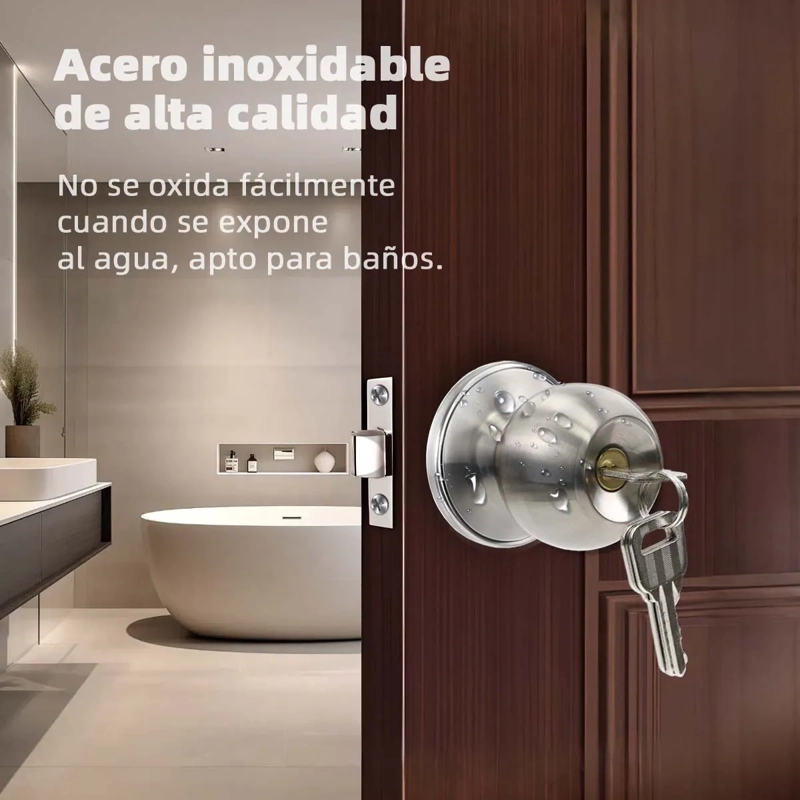 CERRADURA PUERTA PRINCIPAL ACERO INOXIDABLE CIRCULAR PLATA - 4
