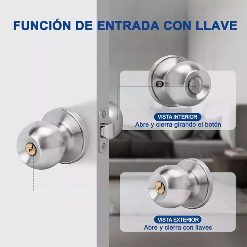 CERRADURA PUERTA PRINCIPAL ACERO INOXIDABLE CIRCULAR PLATA - 7