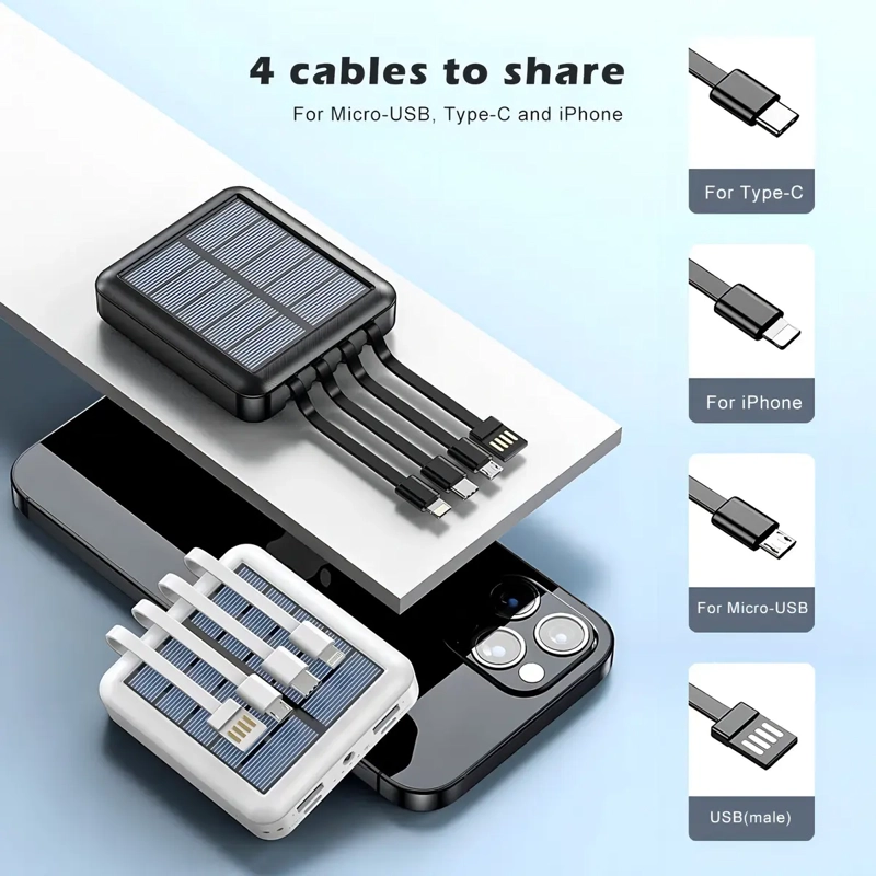POWER BANK SOLAR IRM R19 10000MAH CARGA RAPIDA 4 EN 1 CONECTORES USB TIPO C NEGRO - 6