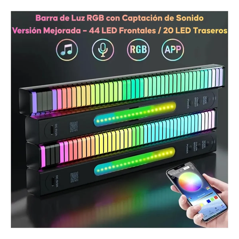 BARRA DE LUZ LED RGB RITMICA SENSOR SONIDO AUDIORITMICA - 5