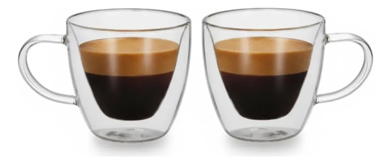 SET DE 2 TAZAS DE VIDRIO DOBLE PARED PARA CAFE  TE  80ML - 1