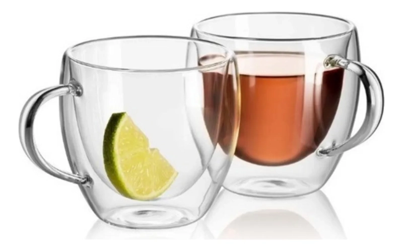SET DE 2 TAZAS DE VIDRIO DOBLE PARED PARA CAFE  TE  80ML - 2