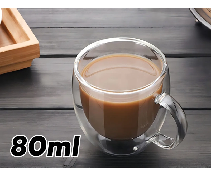 SET DE 2 TAZAS DE VIDRIO DOBLE PARED PARA CAFE  TE  80ML - 3