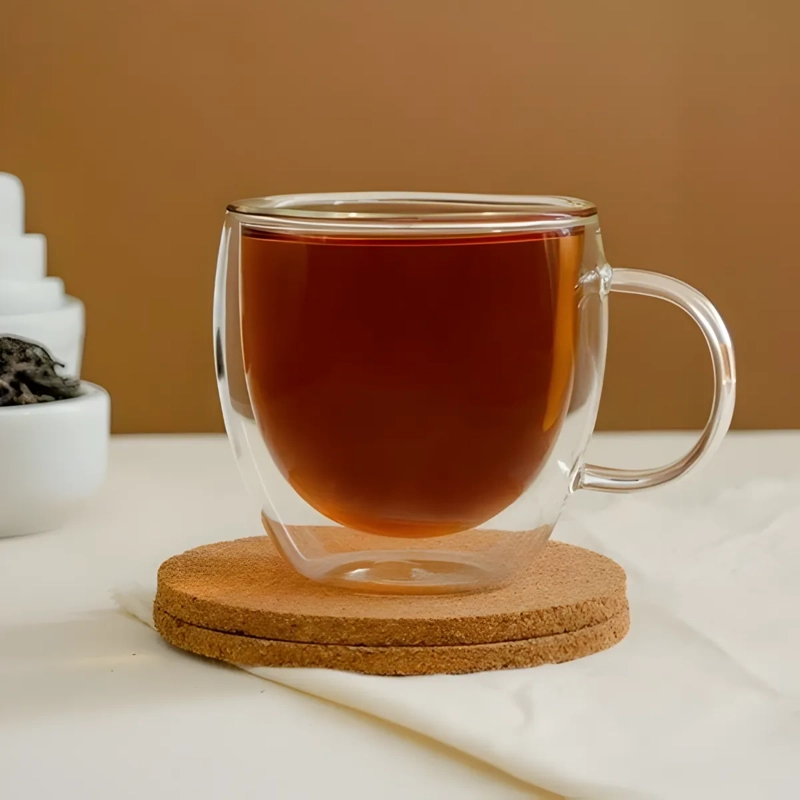 SET DE 2 TAZAS DE VIDRIO DOBLE PARED PARA CAFE  TE  80ML - 4