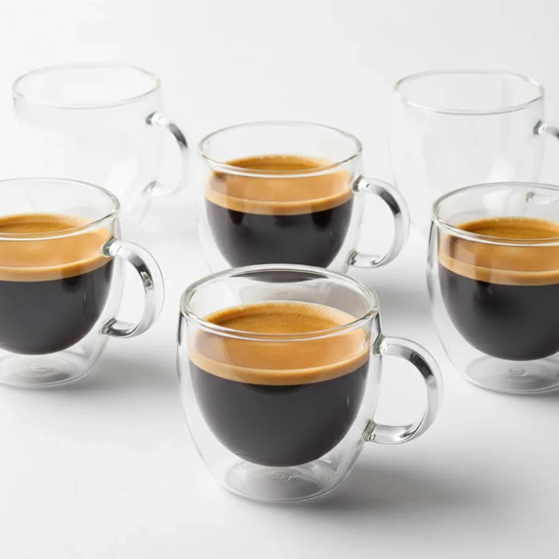 SET DE 2 TAZAS DE VIDRIO DOBLE PARED PARA CAFE  TE  80ML - 5