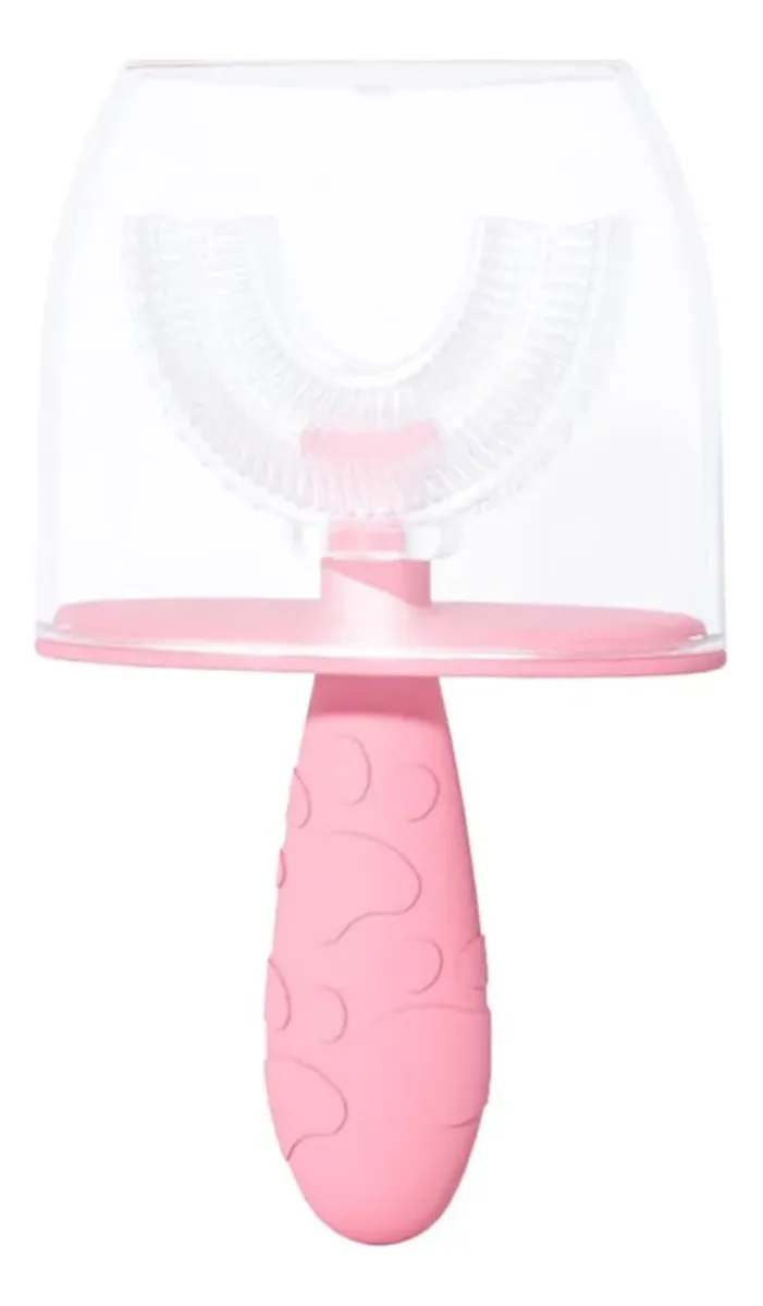 CEPILLO DE DIENTES ROSA SILICONA EN FORMA DE U PARA BEBE S NIÑOS - 1