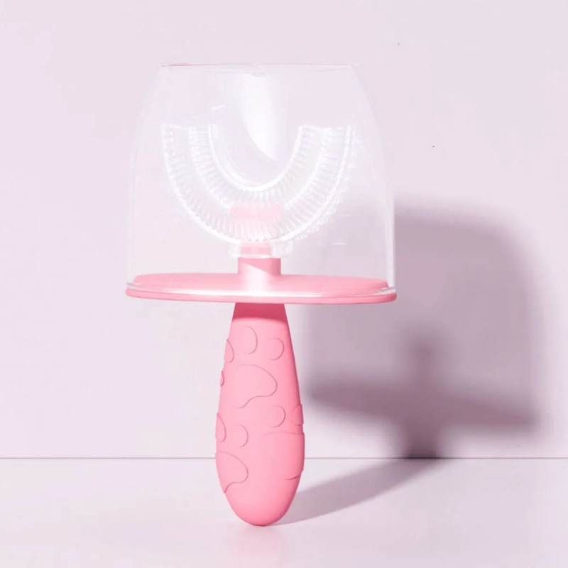 CEPILLO DE DIENTES ROSA SILICONA EN FORMA DE U PARA BEBE S NIÑOS - 3