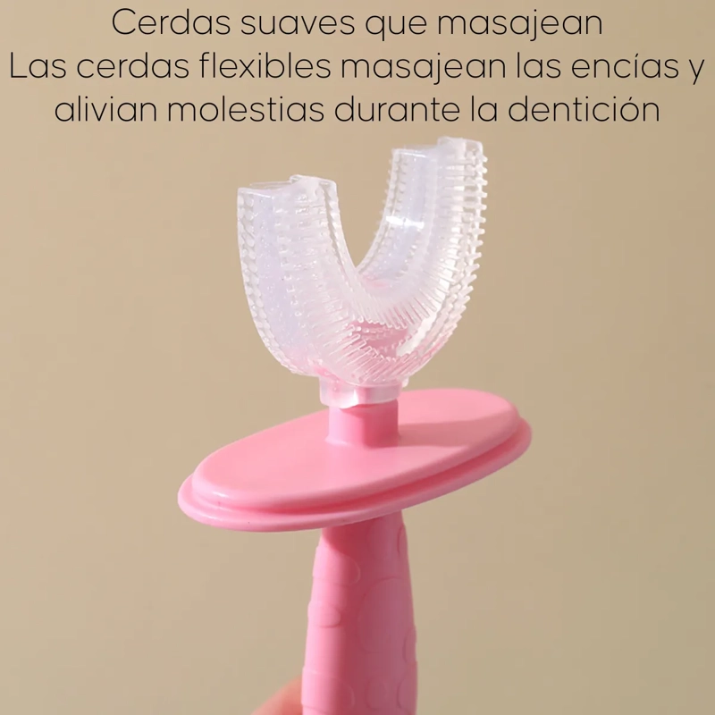 CEPILLO DE DIENTES ROSA SILICONA EN FORMA DE U PARA BEBE S NIÑOS - 5