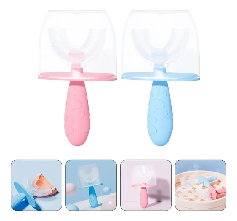CEPILLO DE DIENTES AZUL SILICONA EN FORMA DE U PARA BEBE S NIÑOS - 3