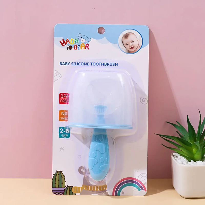 CEPILLO DE DIENTES AZUL SILICONA EN FORMA DE U PARA BEBE S NIÑOS - 8