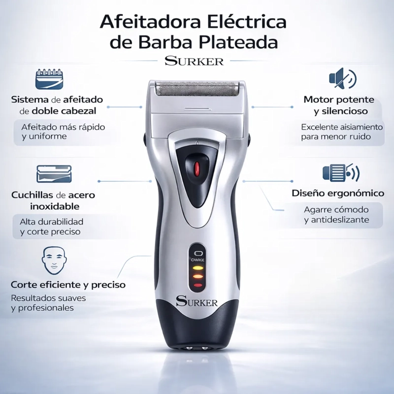 AFEITADORA ELE CTRICA BARBA LAMINA DE ACERO INOXIDABLE 8002 - 5